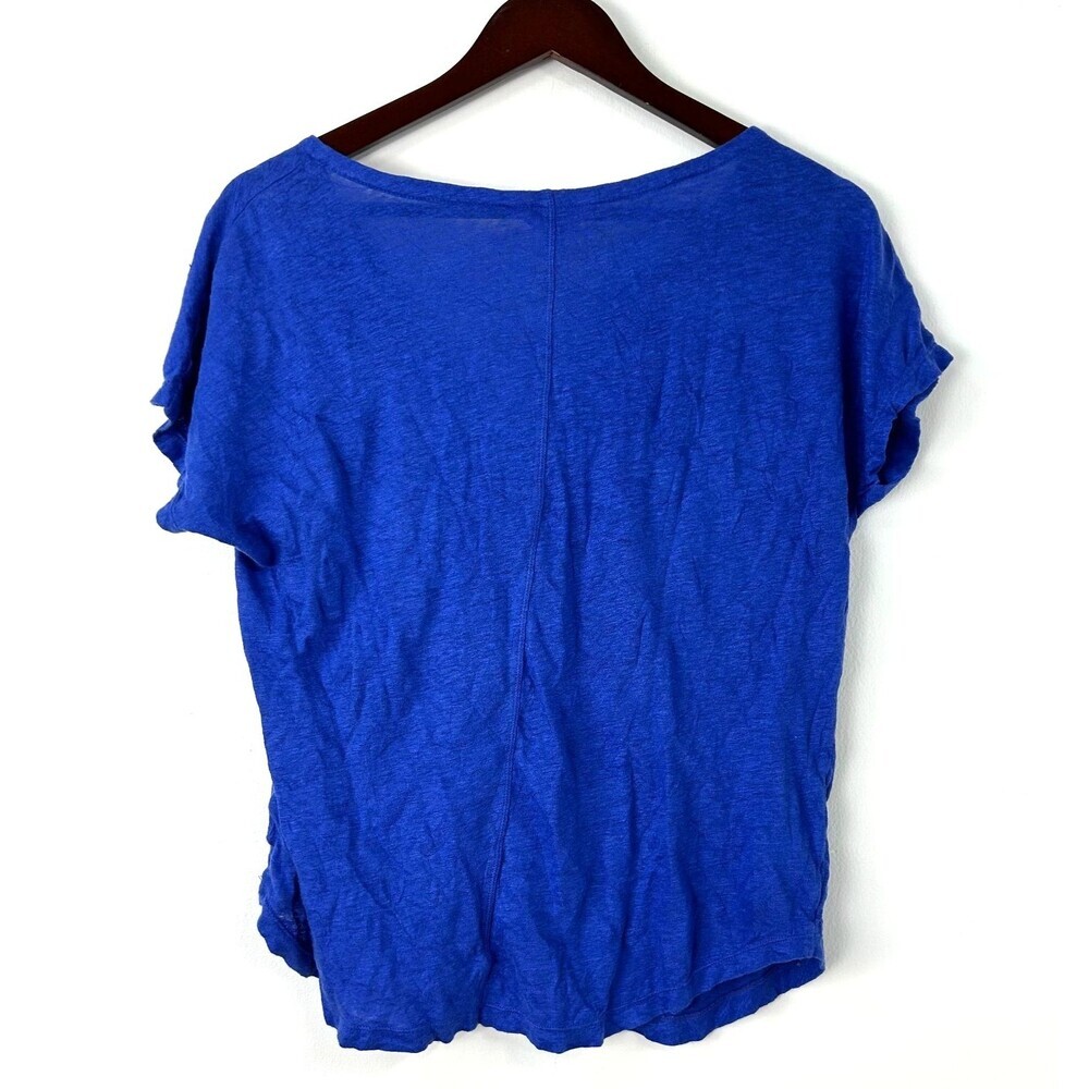 Lilly Pulitzer Shirt Women Medium Blue Linen Split Neck Cap Sleeve Pocket 1379T1 - Picture 5 of 10